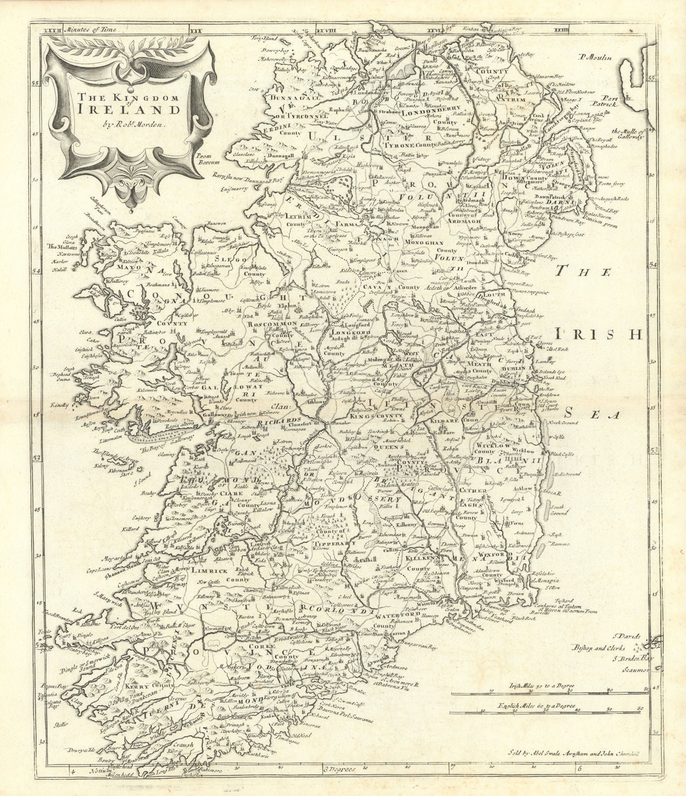 THE KINGDOM OF IRELAND by ROBERT MORDEN from Camden's Britannia 1722 old map